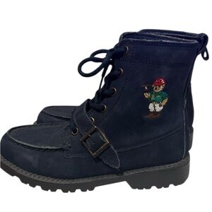 Polo Ralph Lauren Ranger Hi II boots blue  leather Mallet Bear embroidery size 3